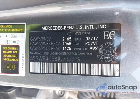 2018 Mercedes-Benz C 300 4Matic from USA, damaged, VIN 55SWF4KB8JU237139